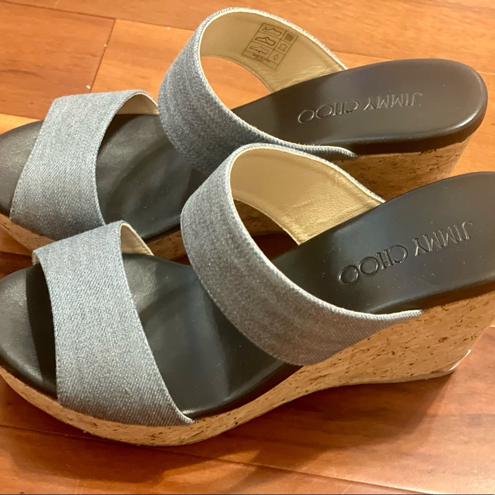Jimmy Choo Denim Parker Cork Wedge Sandal - Picture 2 of 5